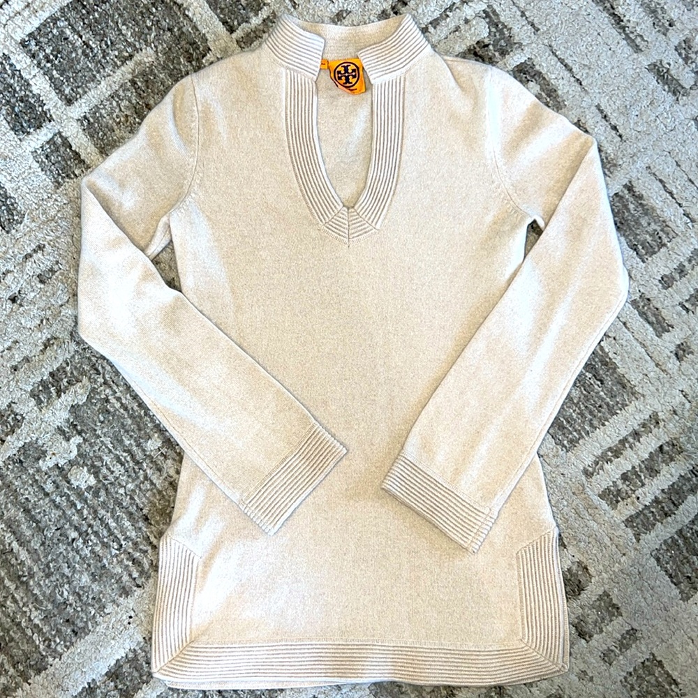 Tory Burch XS 100% Cashmere Ribbed Trim Sweater